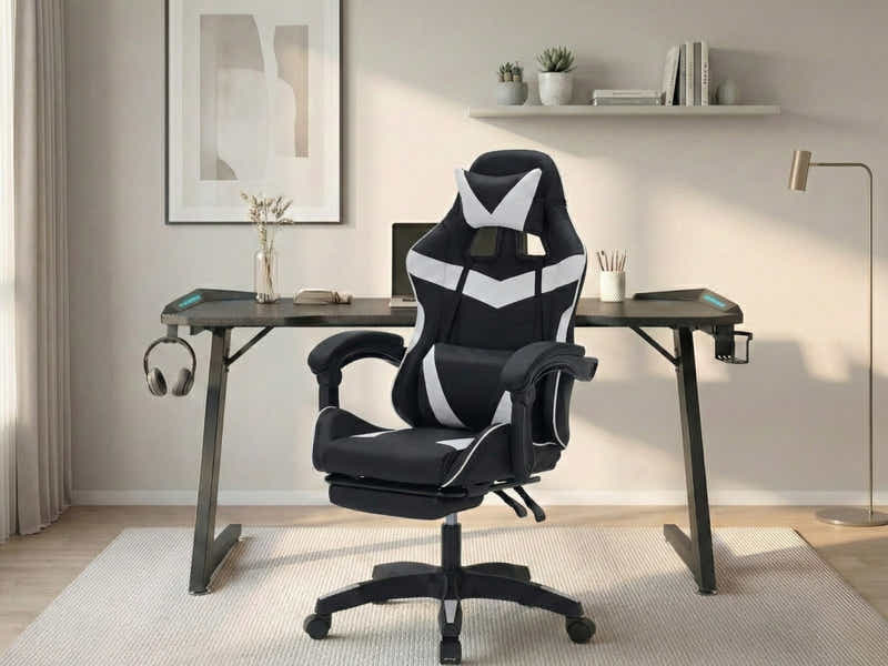 Gaming Table Z9 140cm & Nicola Gaming chair PVC Black+White