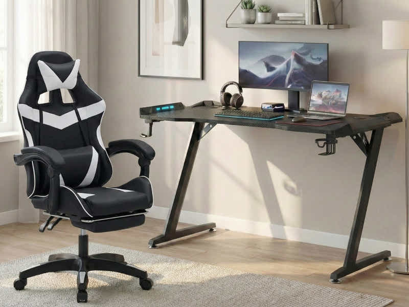 Gaming Table Z9 140cm & Nicola Gaming chair PVC Black+White