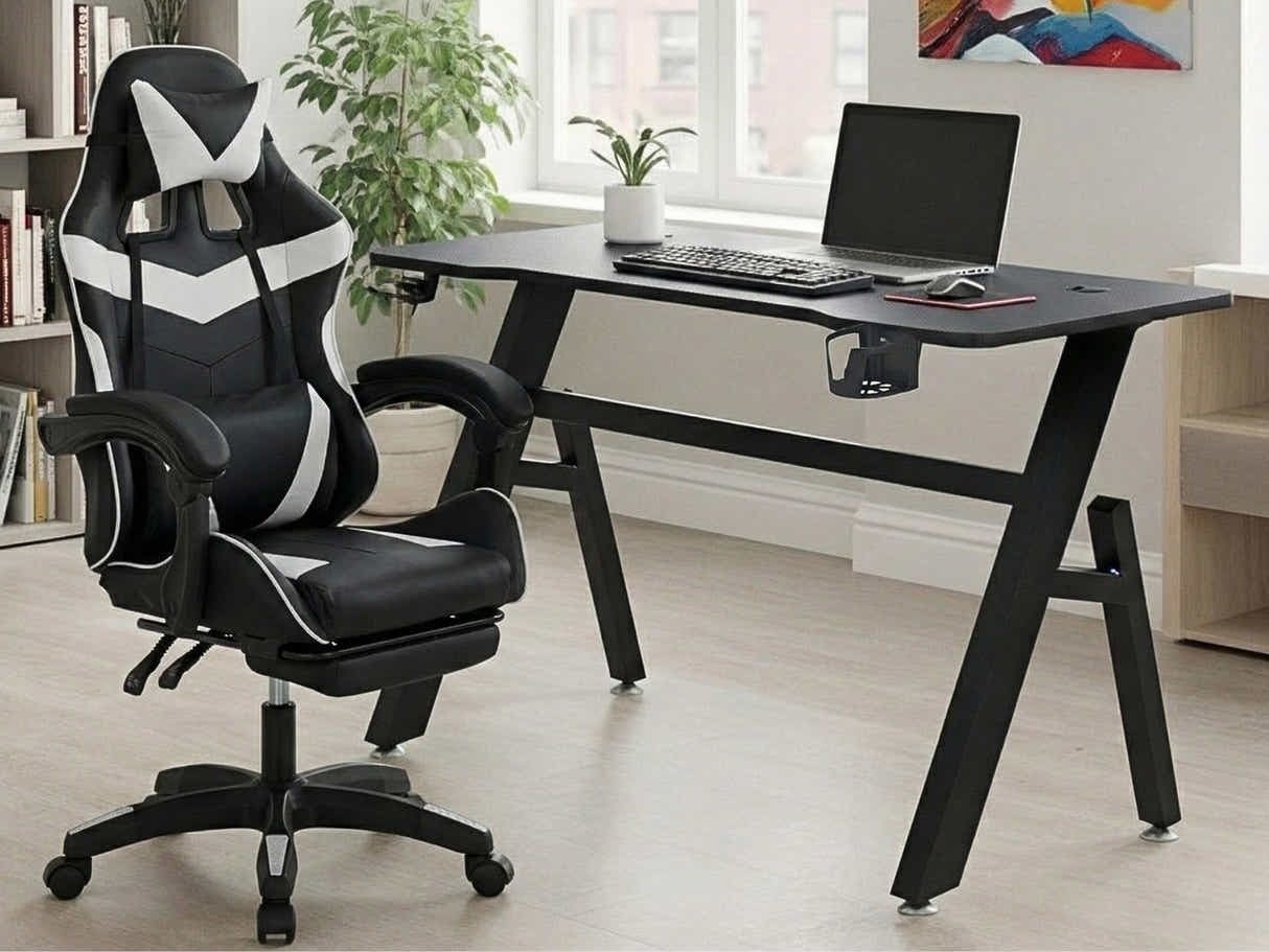 Gaming Table R6 120cm & Nicola Gaming chair PVC Black+White