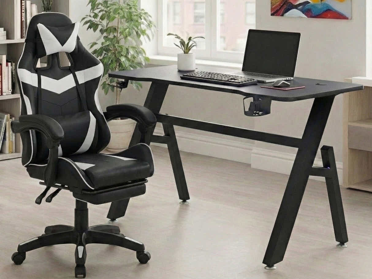 Gaming Table R6 140cm & Faron Gaming Chair PVC White