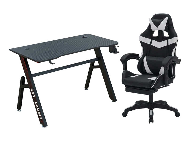 Gaming Table R6 140cm & Nicola Gaming chair PVC Black+White