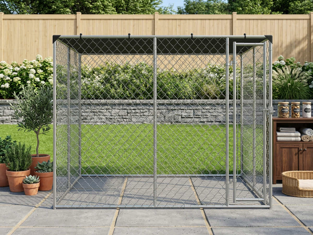 Dog Run With Shade Sail - 4m x 4m x 1.8m
