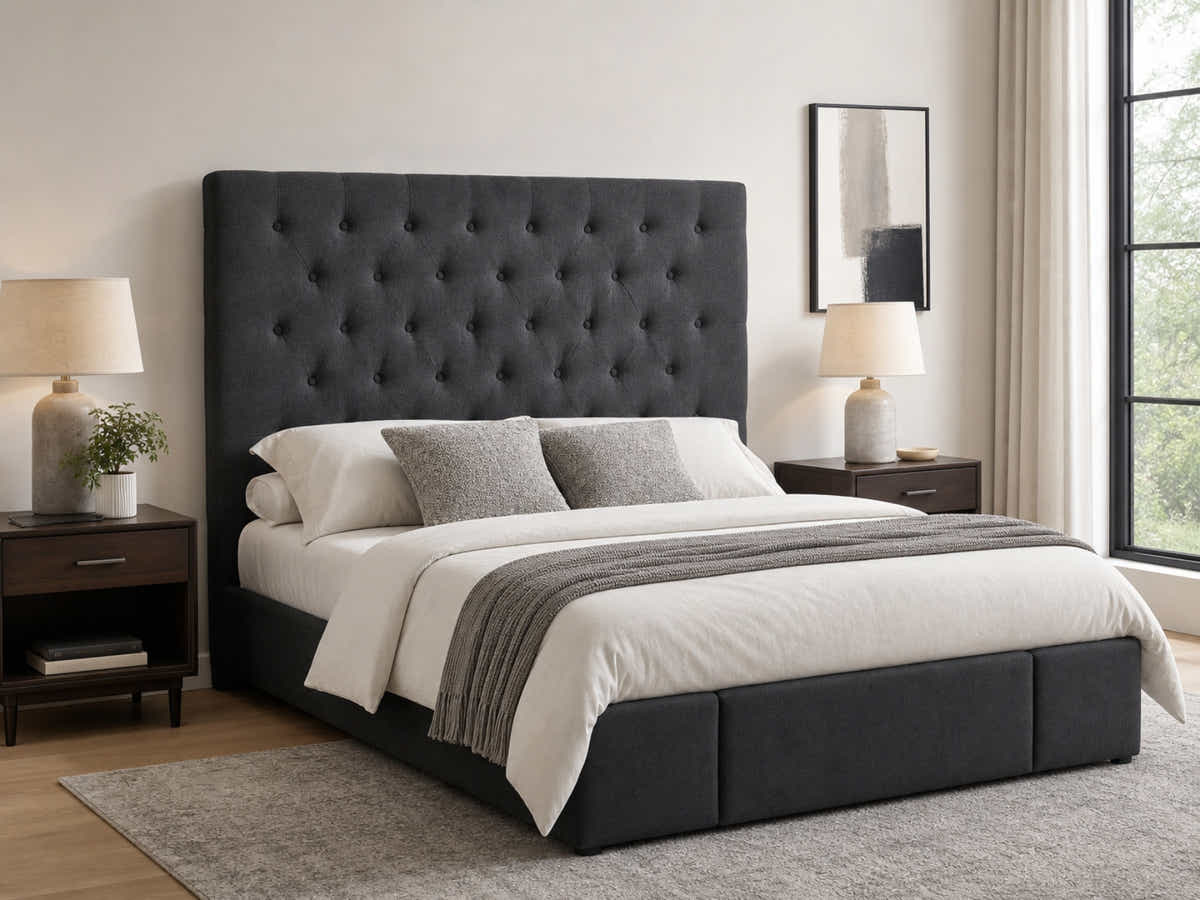 DS Rakel Linen Headboard Black - Queen