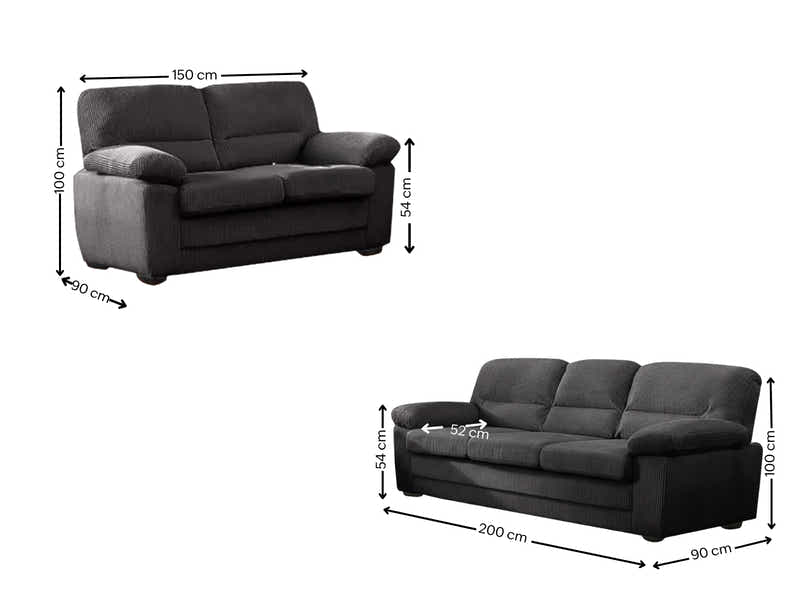 Lincole Corduroy 2-Piece Sofa Set - Dark Grey