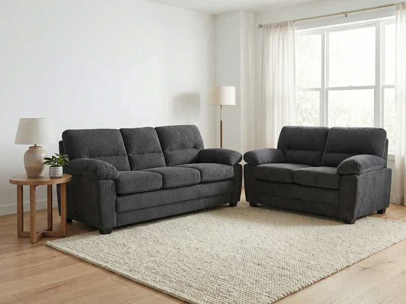 Lincole Corduroy 2-Piece Sofa Set - Dark Grey