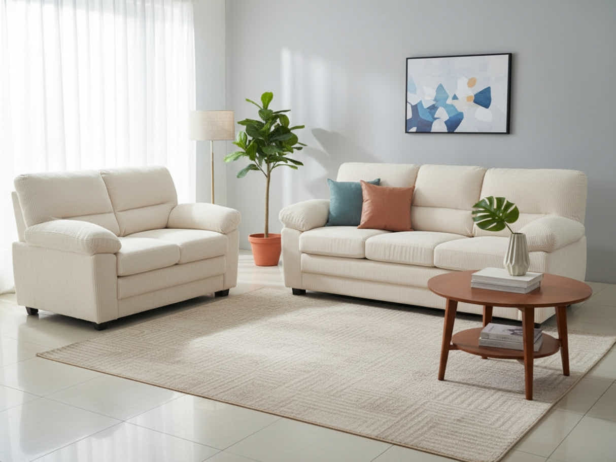 Lincole Corduroy 2-Piece Sofa Set - Beige