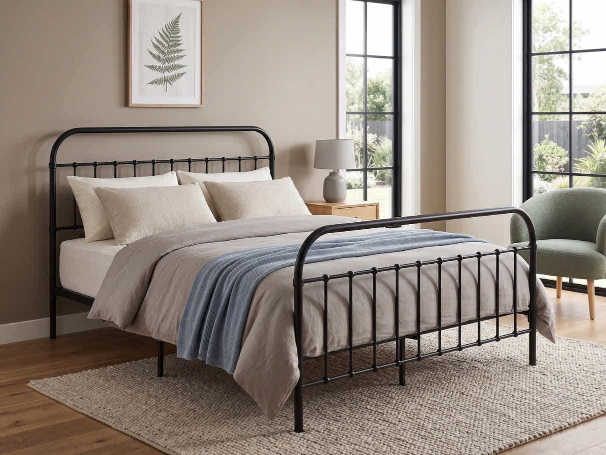 Darcy High Back Metal Bed Frame Black - King