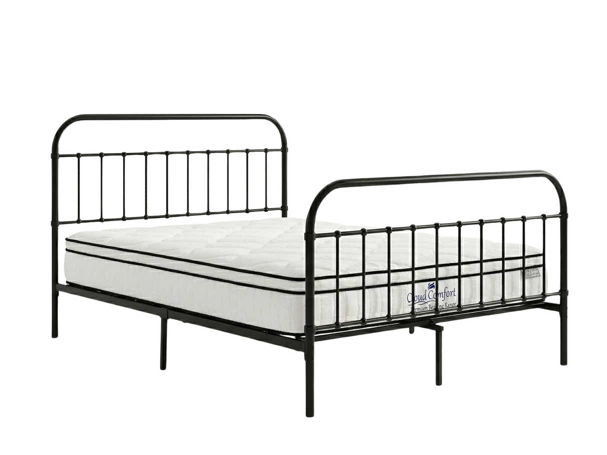 Darcy High Back Metal Bed Frame Black & Boucle22 Mattress - King