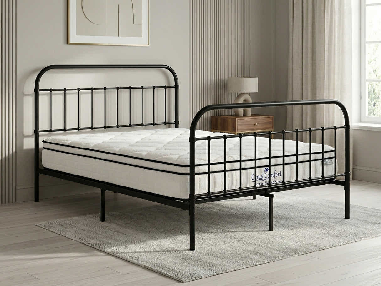 Darcy High Back Metal Bed Frame Black & Boucle22 Mattress - King
