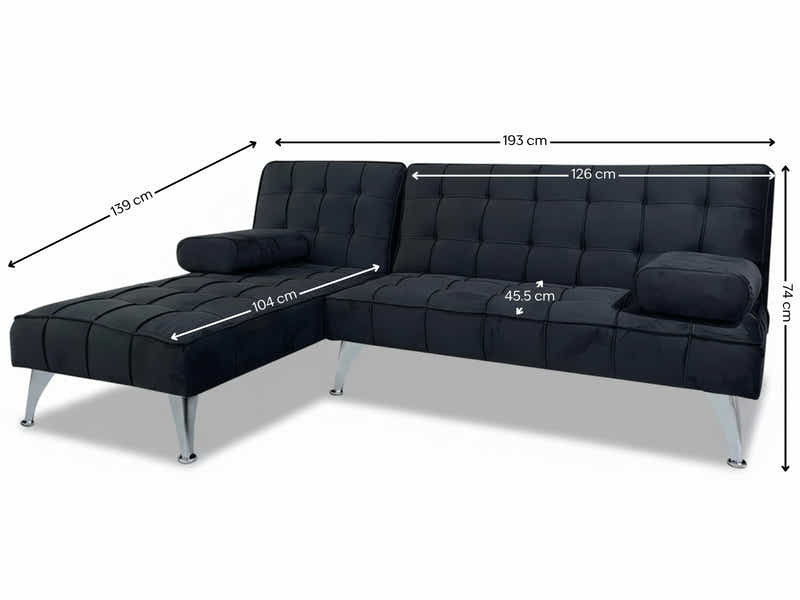 Keren Velvet L-Shape Sofa Bed - Black