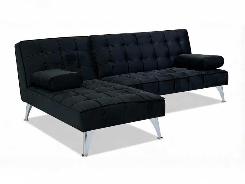 Keren Velvet L-Shape Sofa Bed - Black