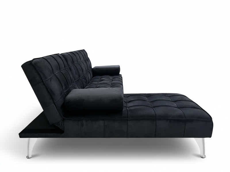 Keren Velvet L-Shape Sofa Bed - Black