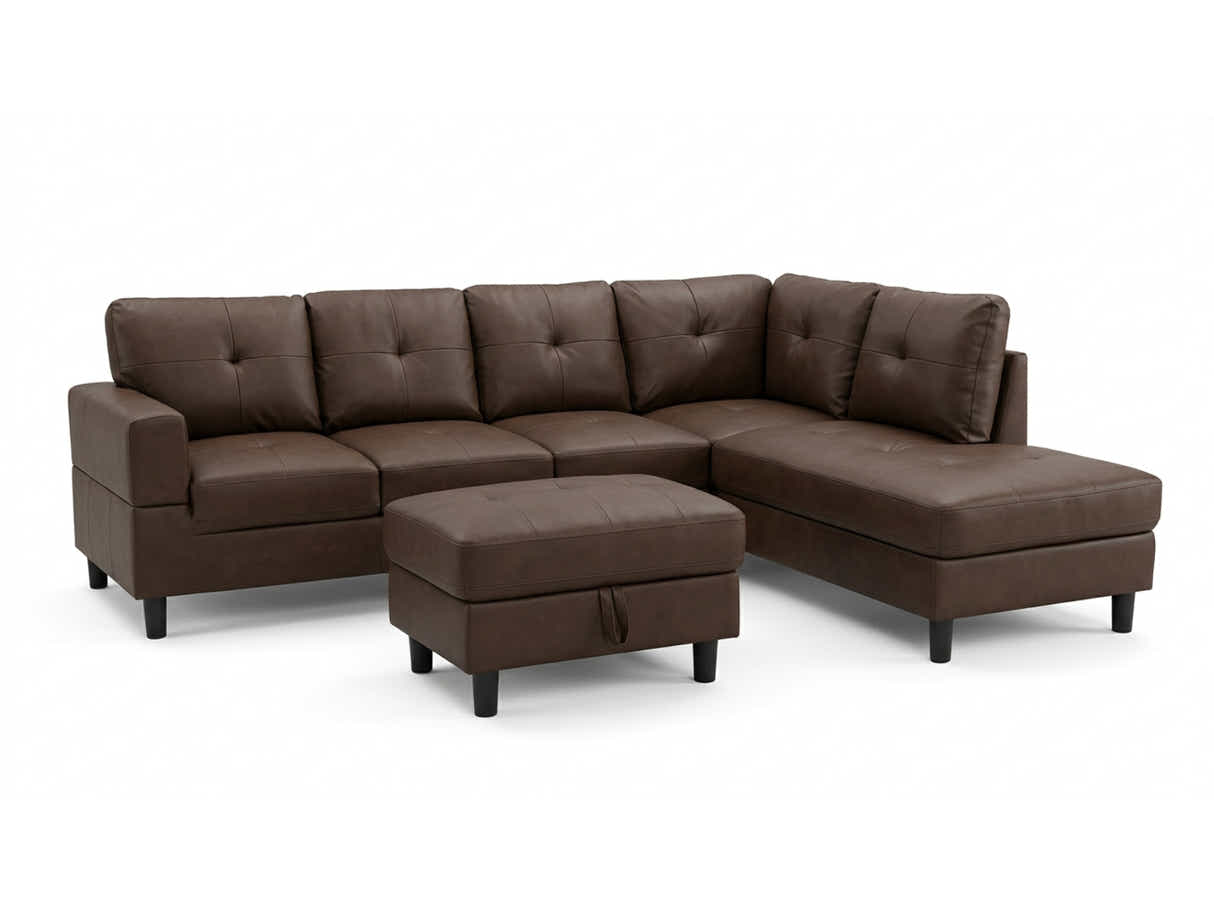 Loriece PU Leather Sofa with Ottoman - Brown