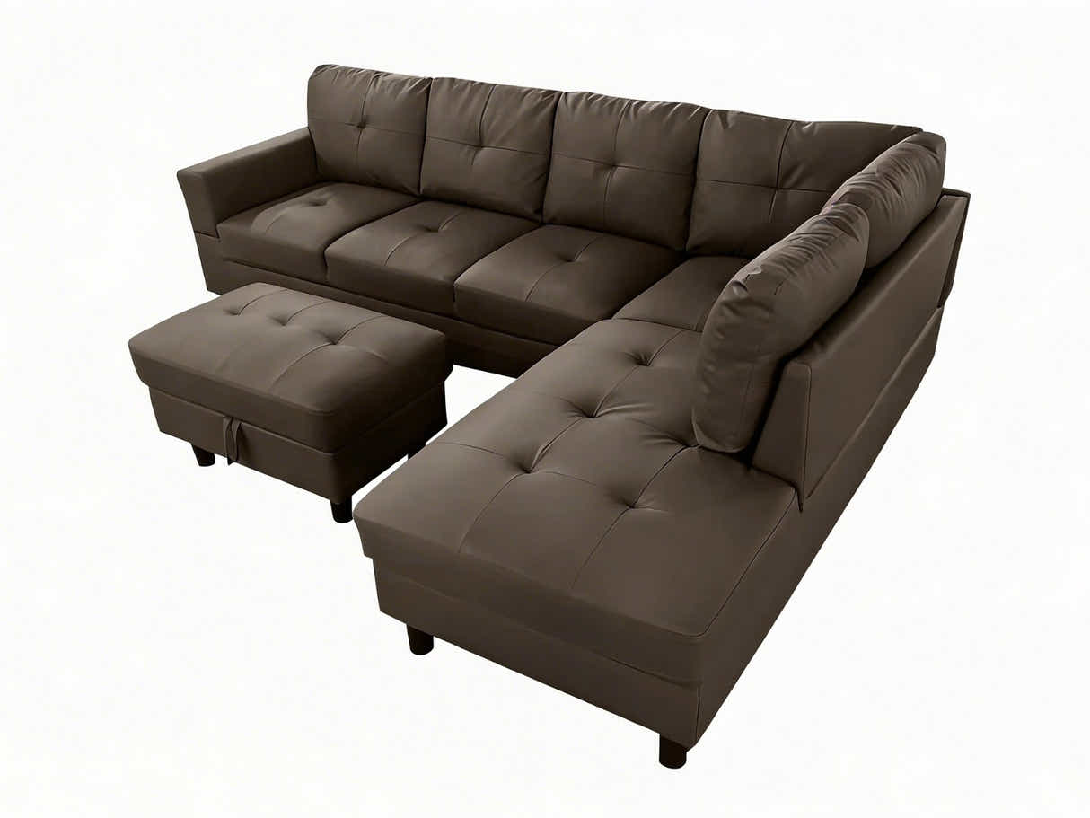 Loriece PU Leather Sofa with Ottoman - Brown