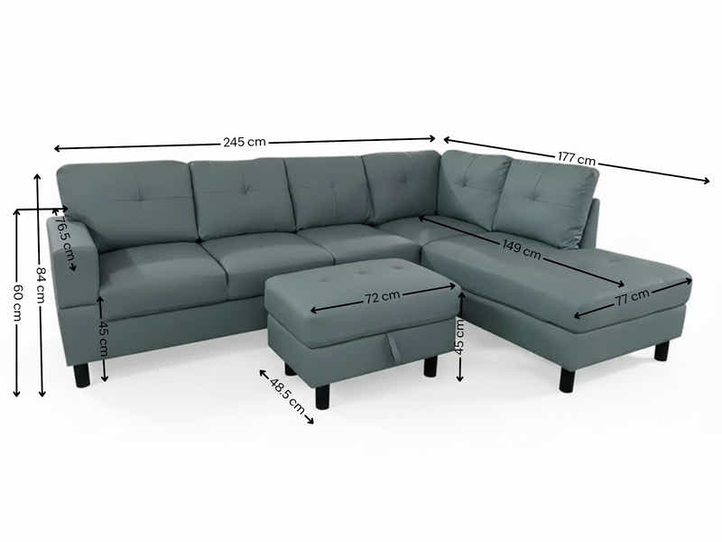 Loriece PU Leather Sofa with Ottoman - Grey