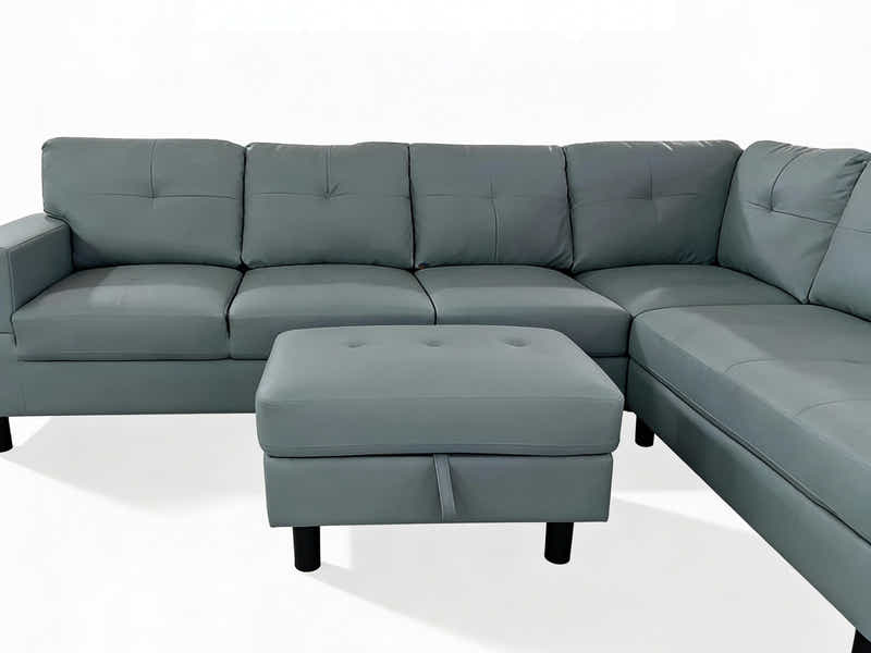 Loriece PU Leather Sofa with Ottoman - Grey