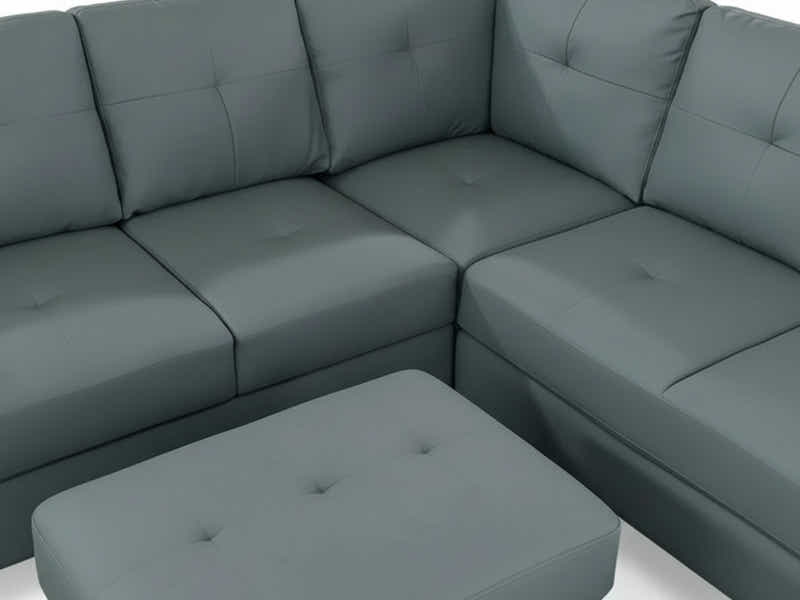 Loriece PU Leather Sofa with Ottoman - Grey