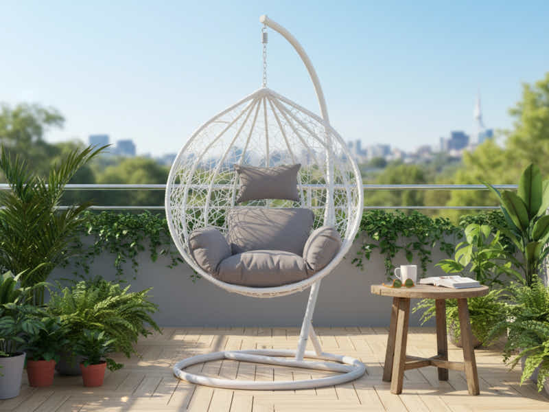 Outdoor Swing Egg Chair - White & Grey