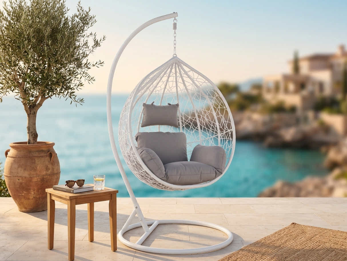 Outdoor Swing Egg Chair - White & Grey