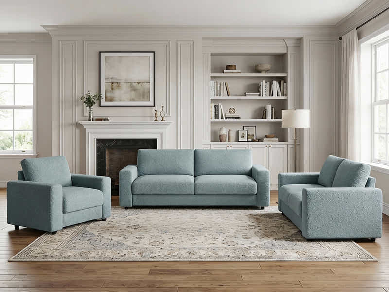 Chenille 3-Piece Sofa Set - Grey Blue