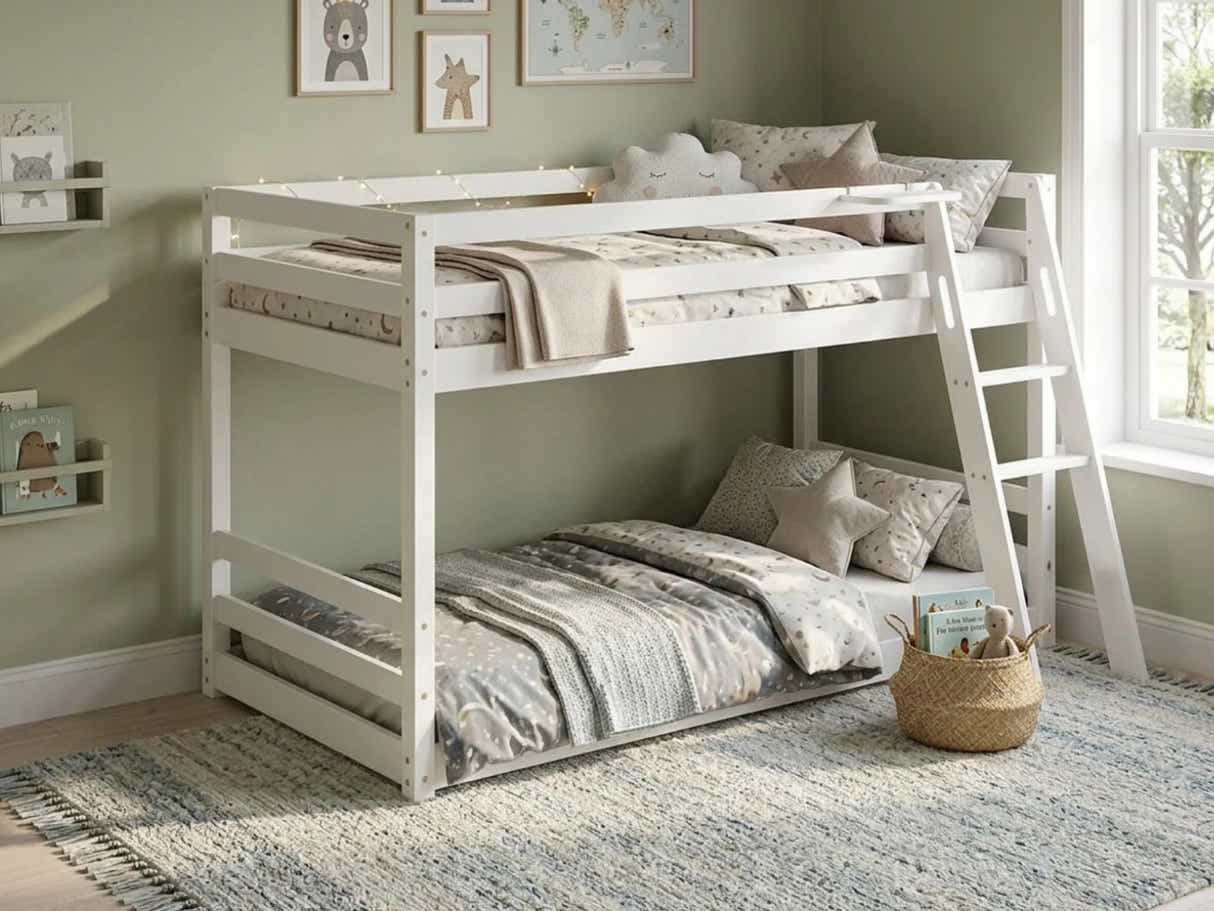 Xclusive Polli Mid-Sleeper Bunk Bed - White & Bon10 Mattress - Single x2