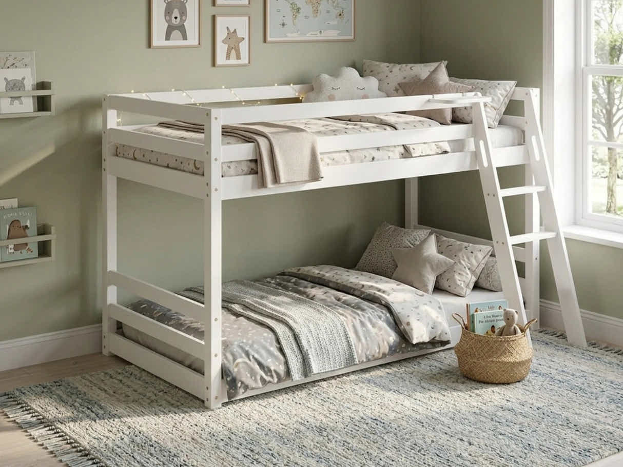 Xclusive Polli Mid-Sleeper Bunk Bed - White & Bon21 + Bon15 Mattresses