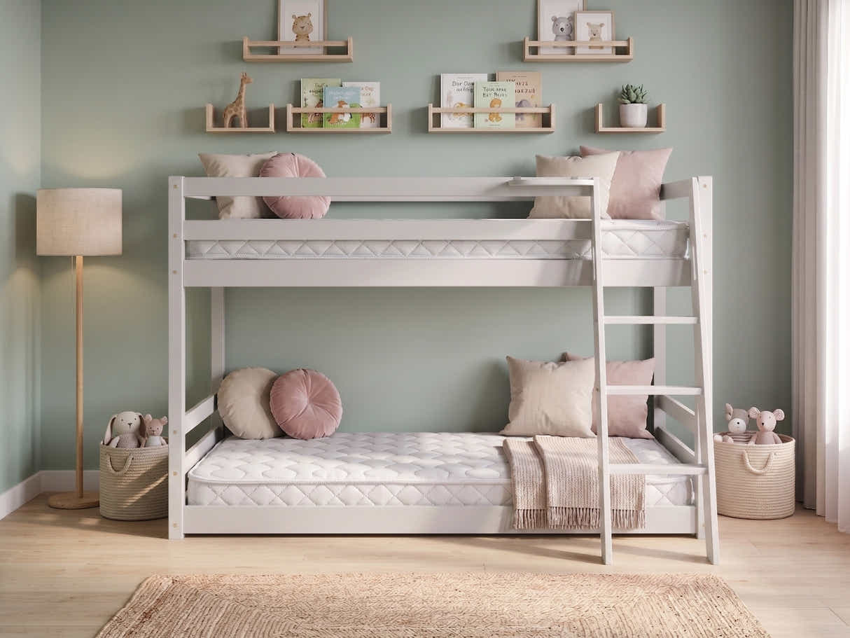 Xclusive Polli Mid-Sleeper Bunk Bed - Grey & Bon10 Mattress - Single x2