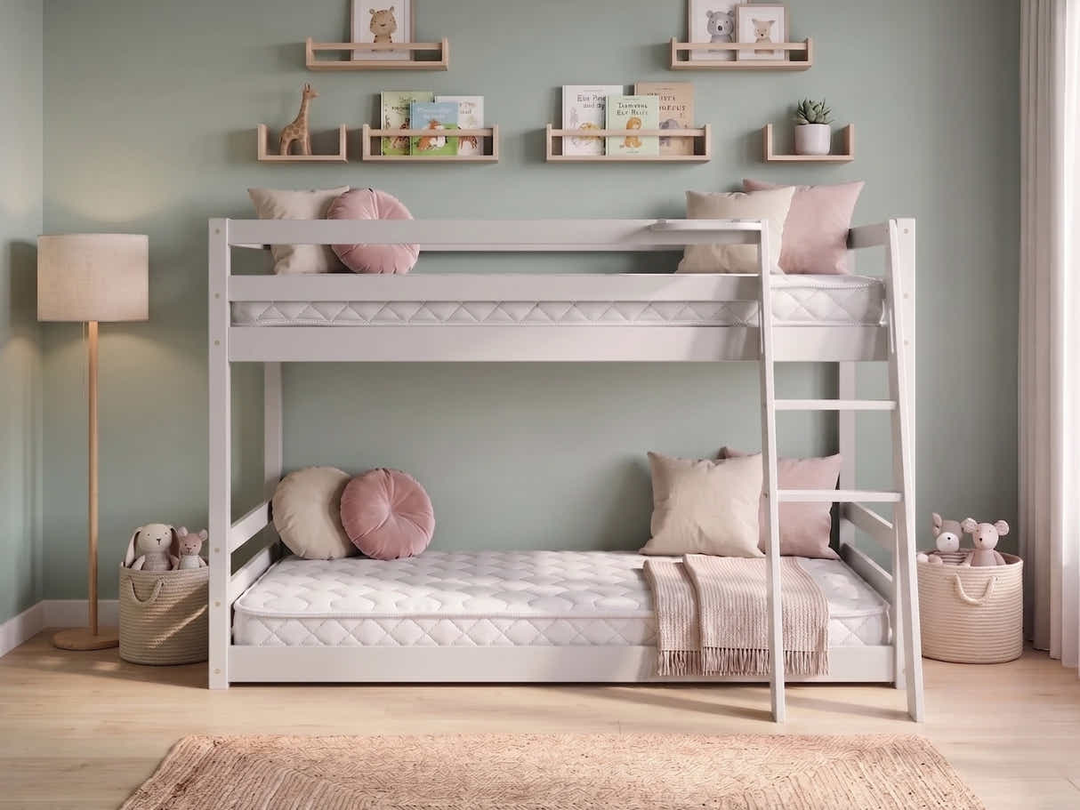 Xclusive Polli Mid-Sleeper Bunk Bed - Grey & Bon10 Mattress - Single x2