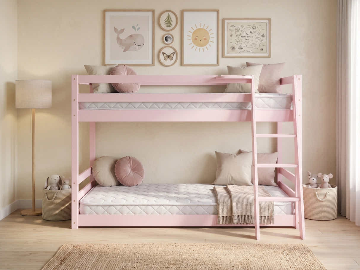 Xclusive Polli Mid-Sleeper Bunk Bed - Pink & Bon15 Mattress - Single x2