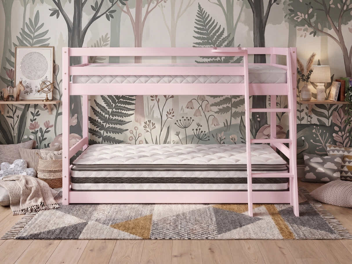 Xclusive Polli Mid-Sleeper Bunk Bed - Pink & Bon21 + Bon15 Mattresses