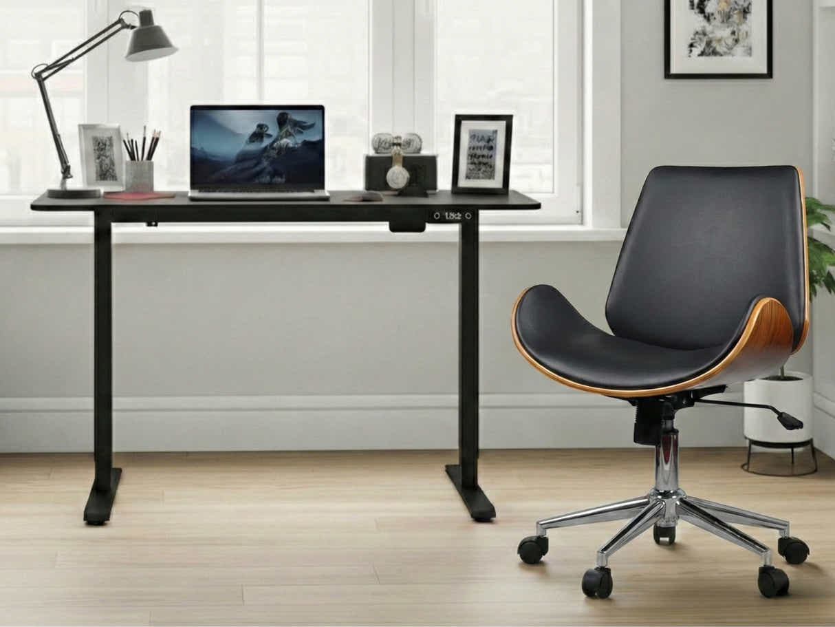 Height Adjustable Desk Set LK All Black & Bentwood Office Chair