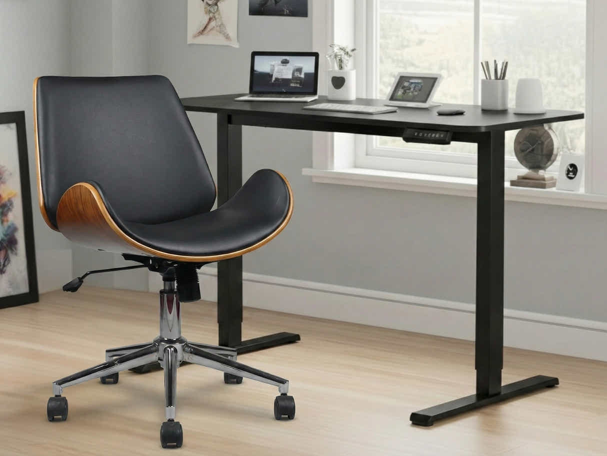 Height Adjustable Desk Set LK All Black & Bentwood Office Chair