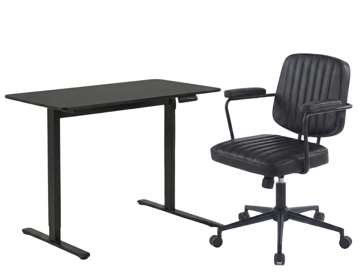 Height Adjustable Desk Set LK All Black & Elio Office Chair
