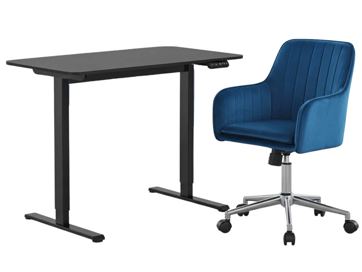 Height Adjustable Desk Set LK All Black & Artechwork Office Chair