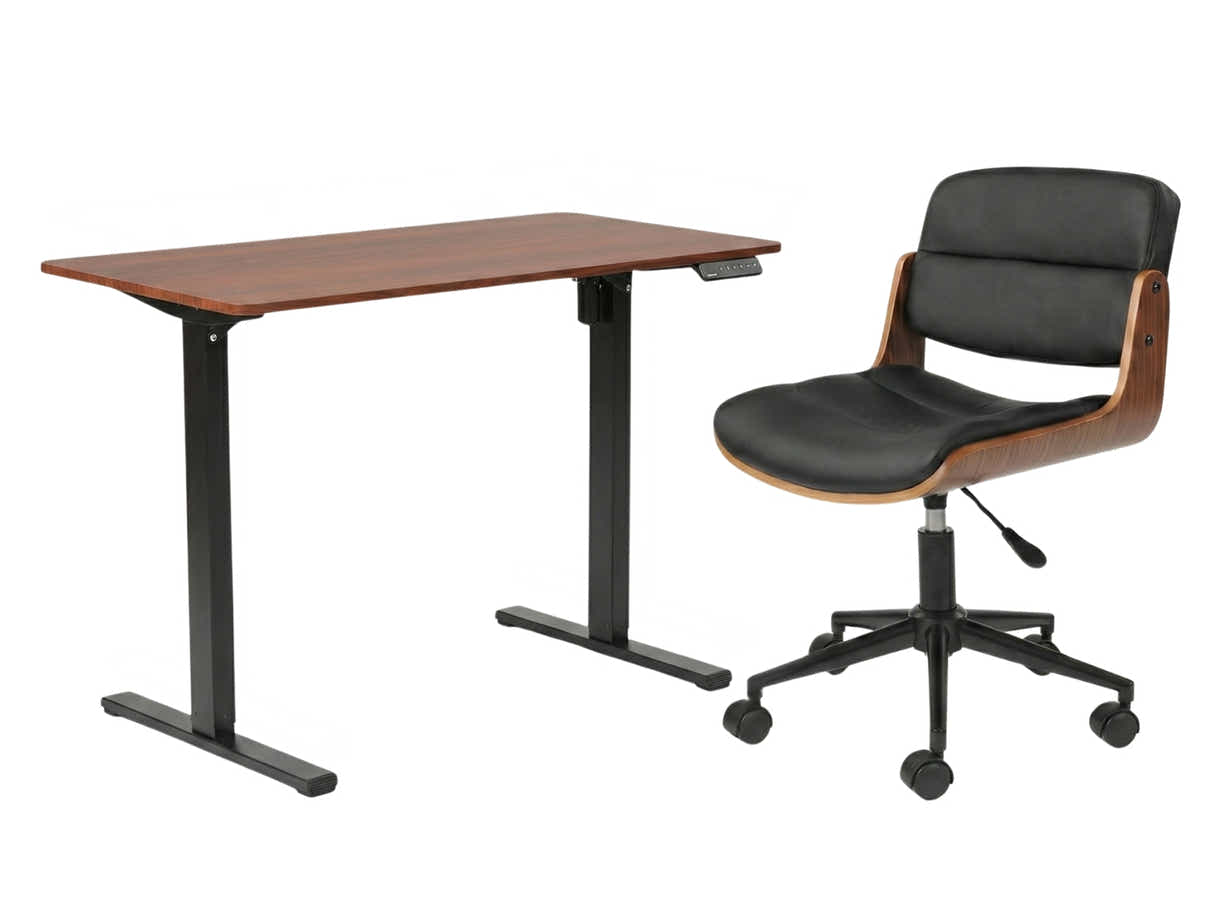 Height Adjustable Desk Set LK walnut Black & Rocket Wooden Executive Office Chair