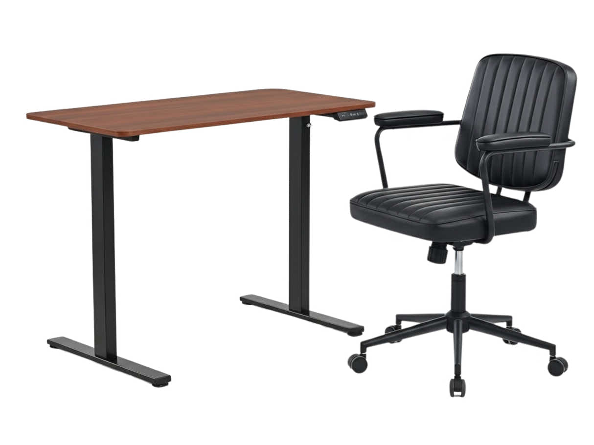 Height Adjustable Desk Set LK walnut Black & Elio Office Chair