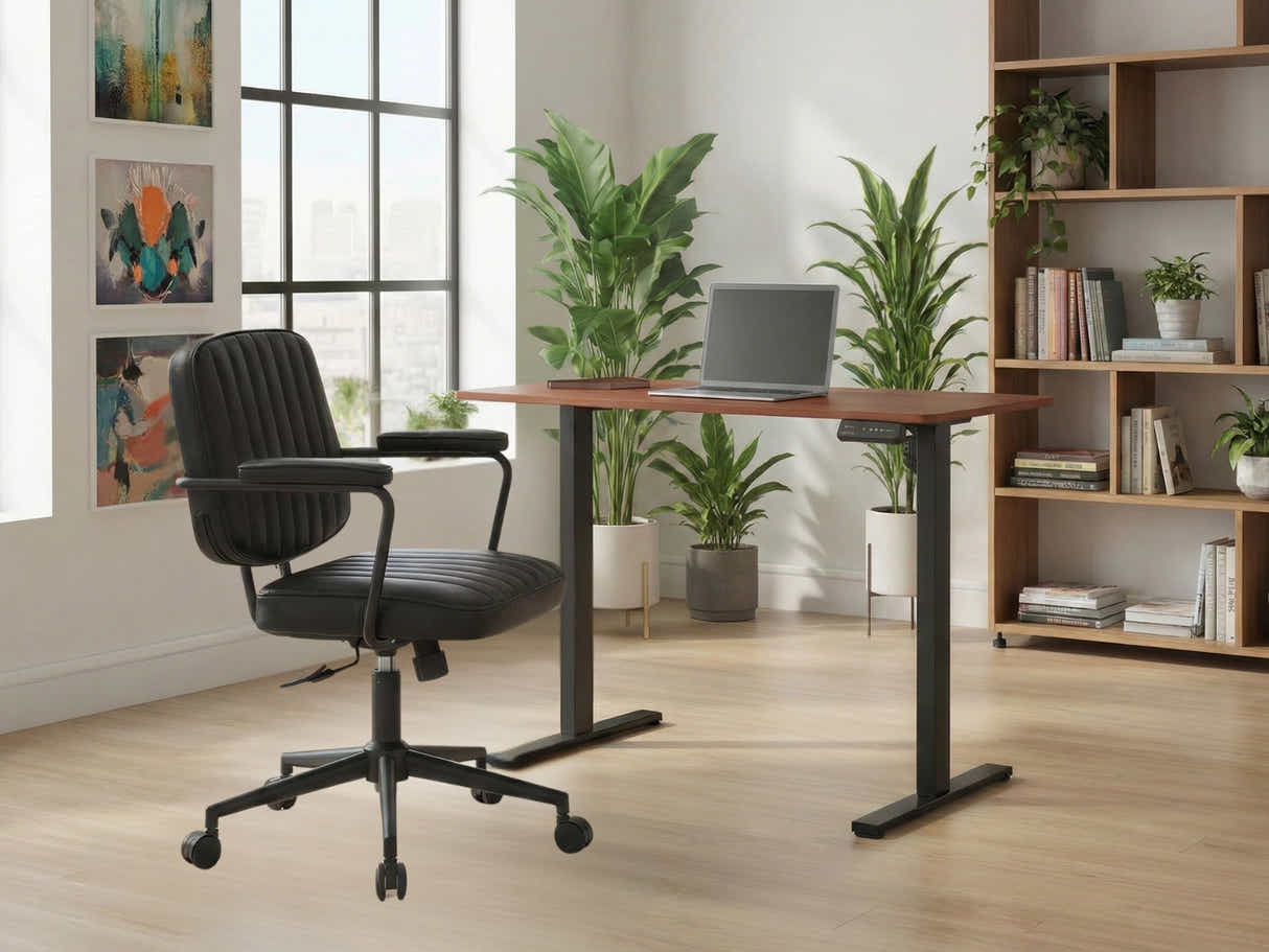 Height Adjustable Desk Set LK walnut Black & Elio Office Chair