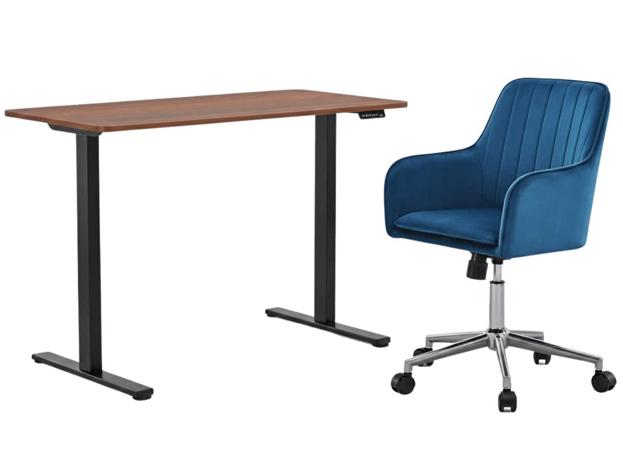 Height Adjustable Desk Set LK walnut Black & Artechwork Office Chair