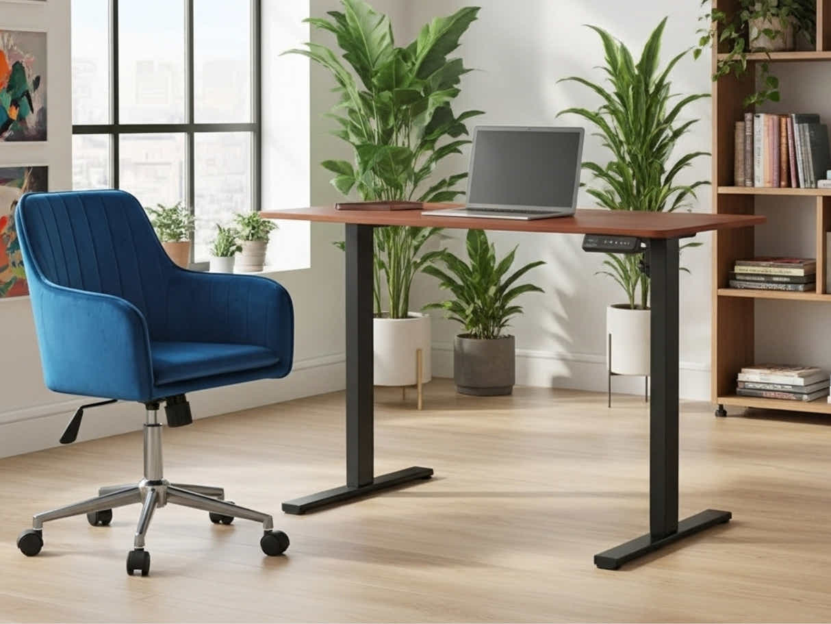 Height Adjustable Desk Set LK walnut Black & Artechwork Office Chair