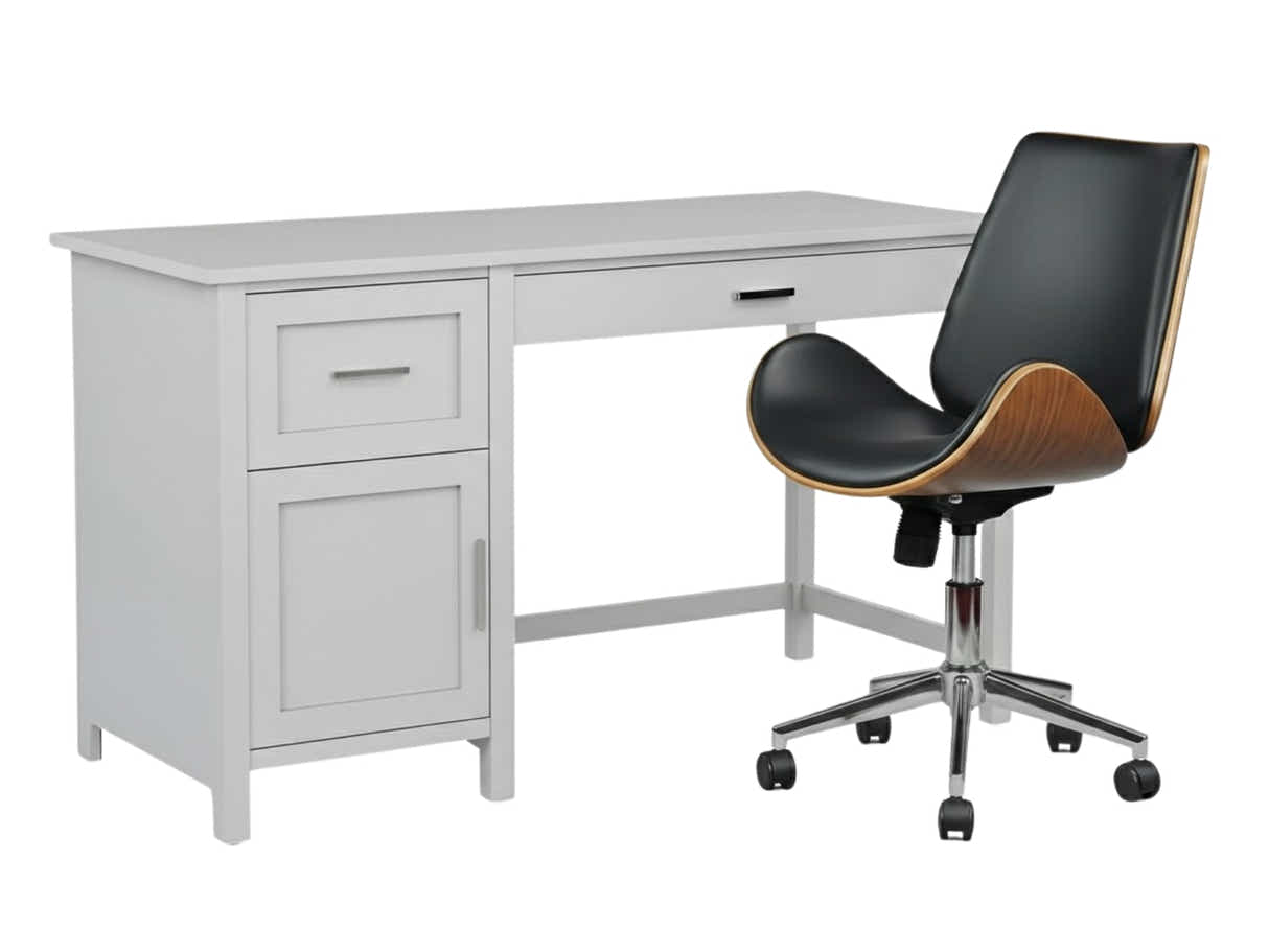 Home Office Desk with Storage Grey & Bentwood Office Chair
