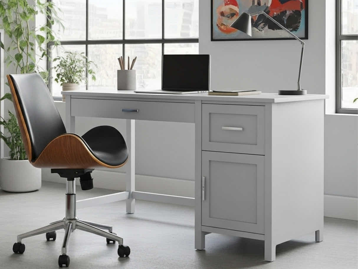 Home Office Desk with Storage Grey & Bentwood Office Chair