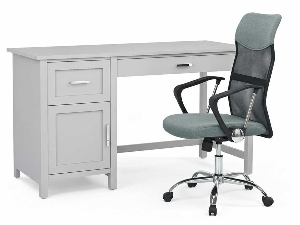 Home Office Desk with Storage Grey & Meshmallow Office Chair 001 grey