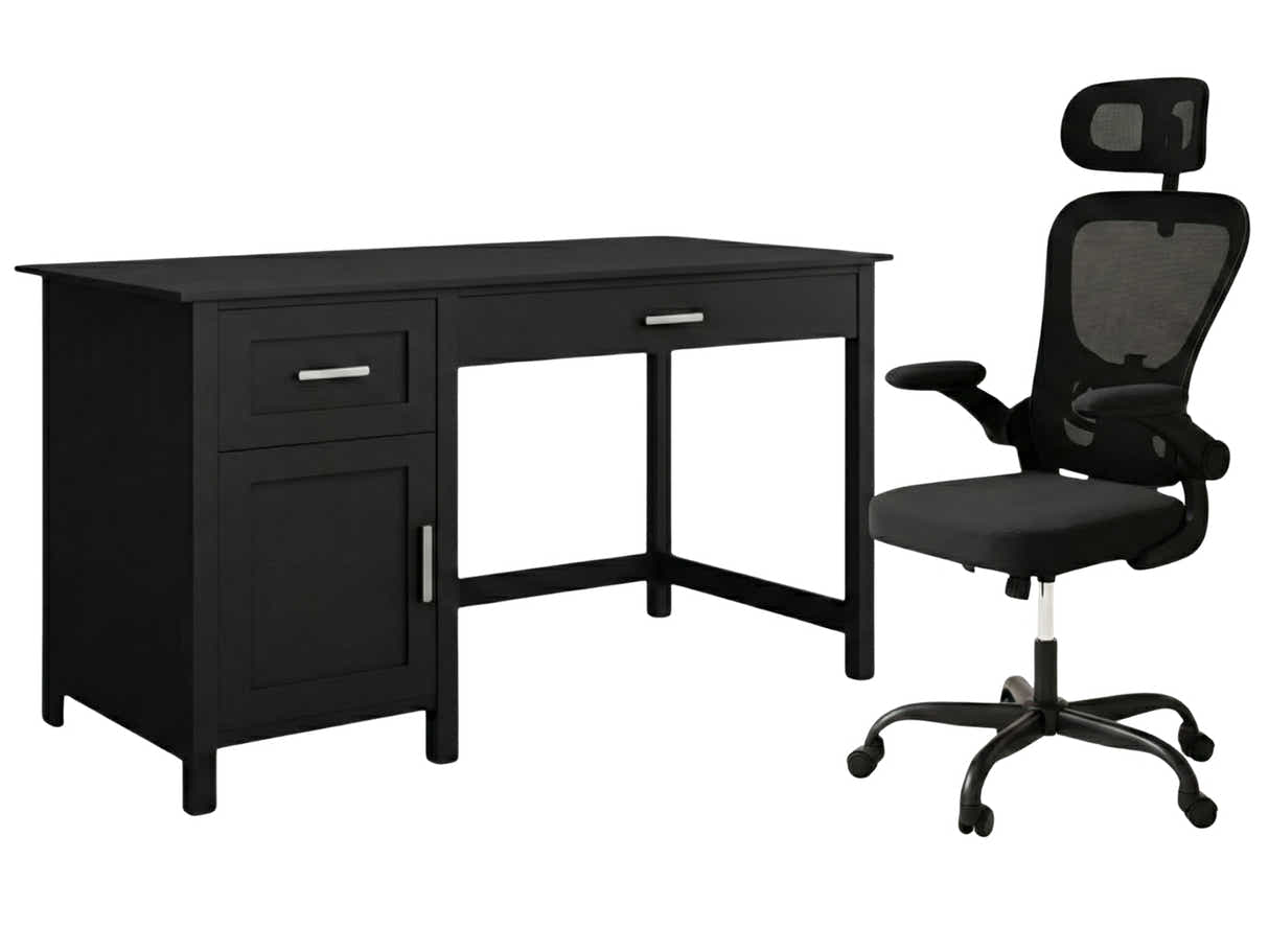 Home Office Desk with Storage Black & Molina Mesh Task Chair Black+Black