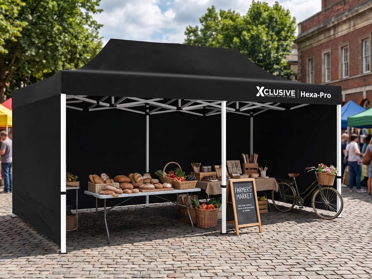 Xclusive Gazebo HEX with Wheel Bag 3m x 6m - Black