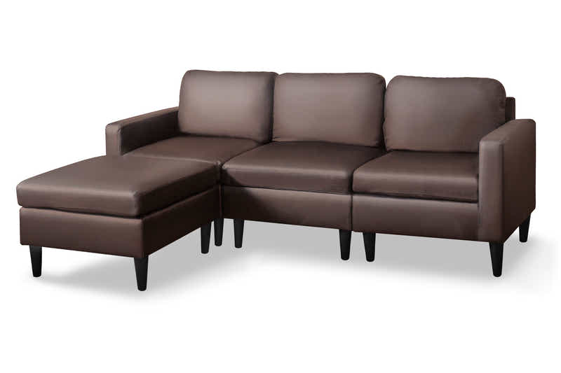 Moser PU Leather Sofa With Ottoman - Brown