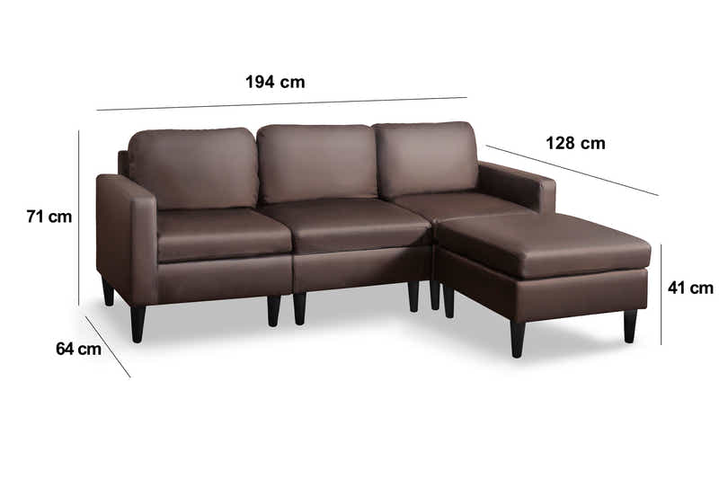 Moser PU Leather Sofa With Ottoman - Brown