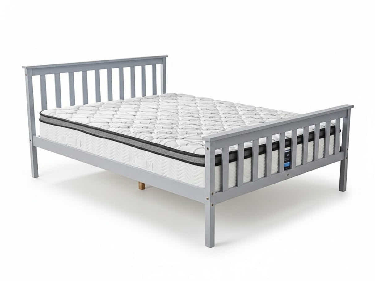 Hampshire Bed Frame Grey & Euro Top Memory Foam Mattress GEL30 - Double