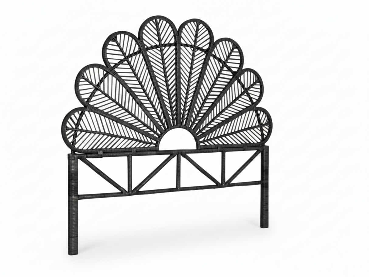 Rattan Headboard Peacock Black - Double