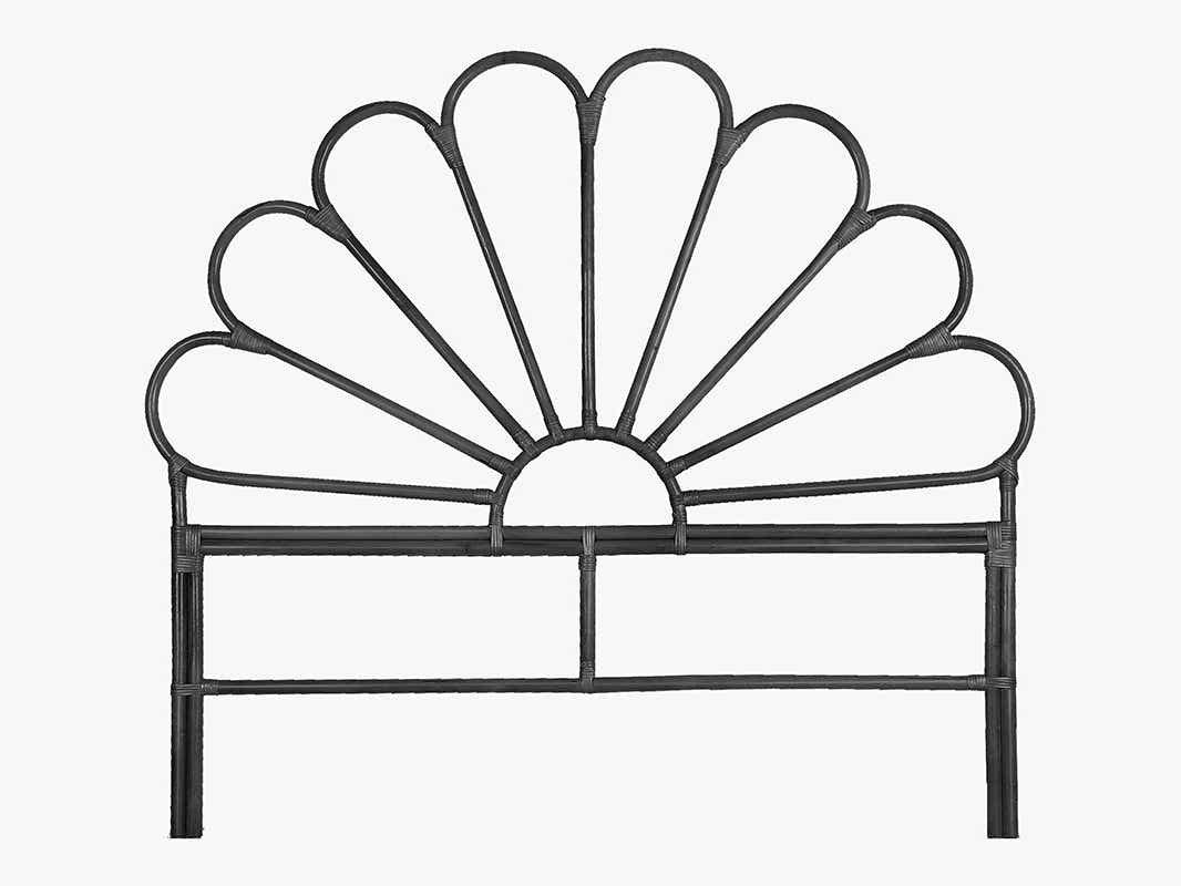 Rattan Headboard Petal Black - Double