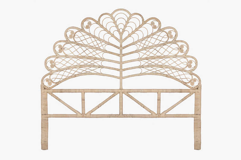 Rattan Headboard Leaf Natural - Double